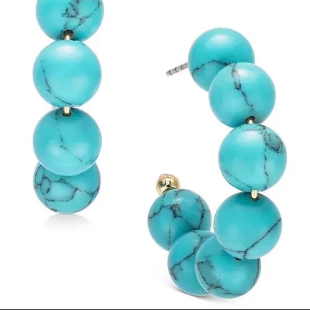 Alfani Earrings Gold-Tone Small Stone Bead C-Hoop Earrings, 1"